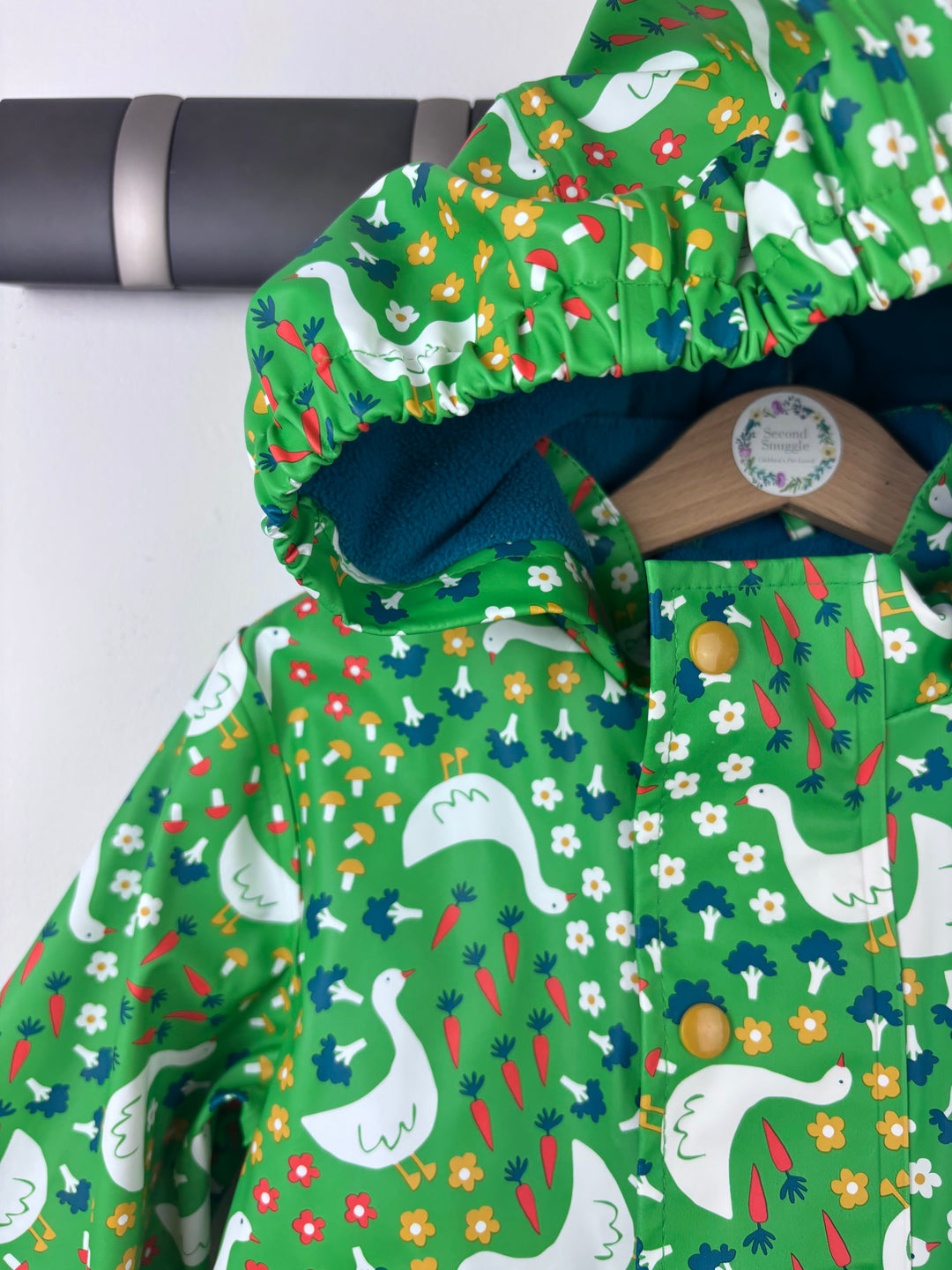 Frugi Green Duck Print Fleece Lined Raincoat 3-4 Years-Coats-Second Snuggle Preloved