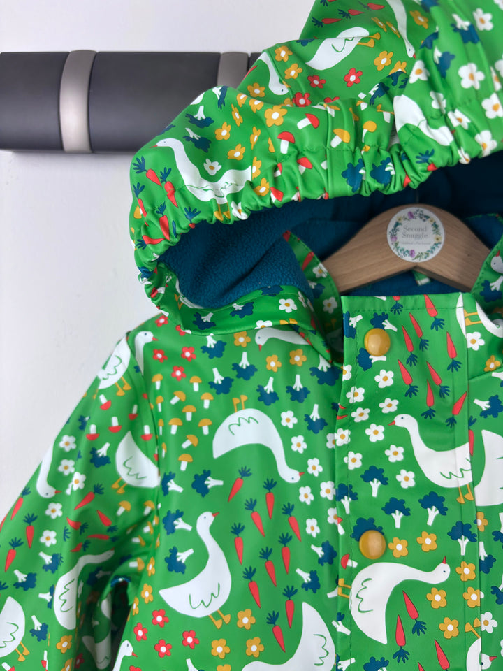 Frugi Green Duck Print Fleece Lined Raincoat 3-4 Years-Coats-Second Snuggle Preloved