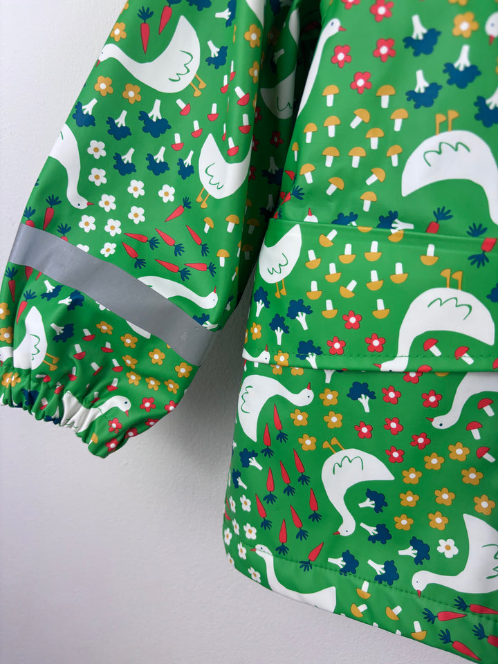Frugi Green Duck Print Fleece Lined Raincoat 3-4 Years-Coats-Second Snuggle Preloved