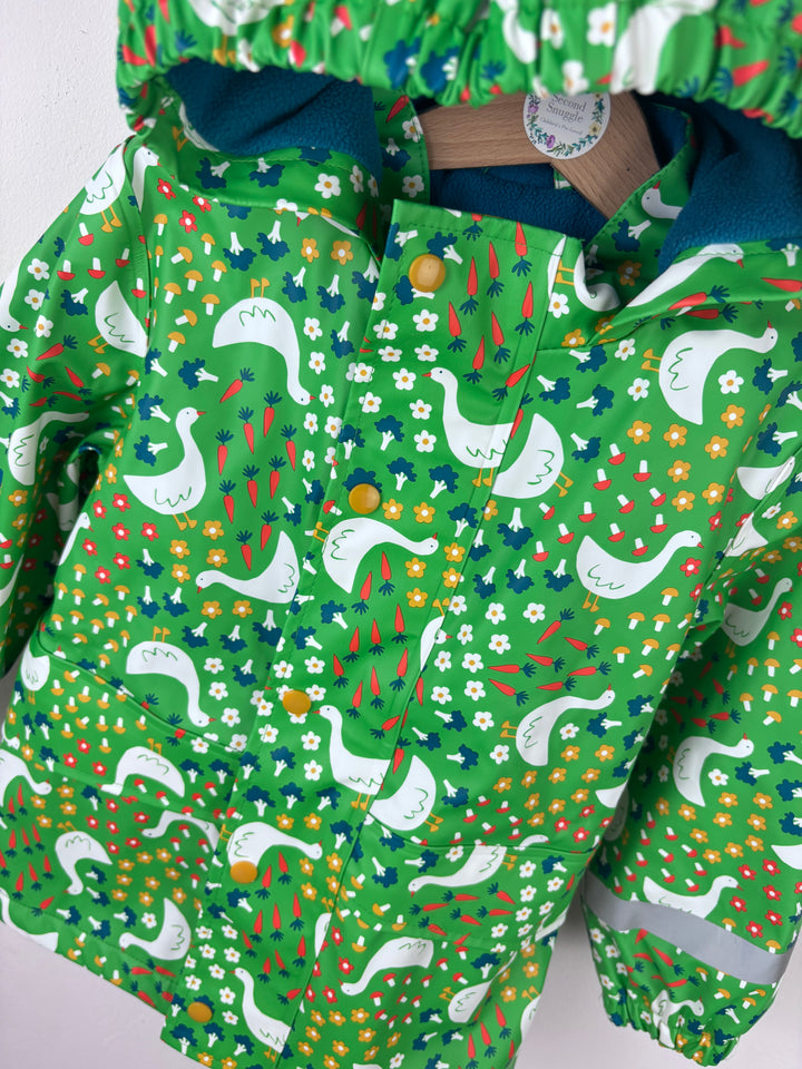 Frugi Green Duck Print Fleece Lined Raincoat 3-4 Years-Coats-Second Snuggle Preloved