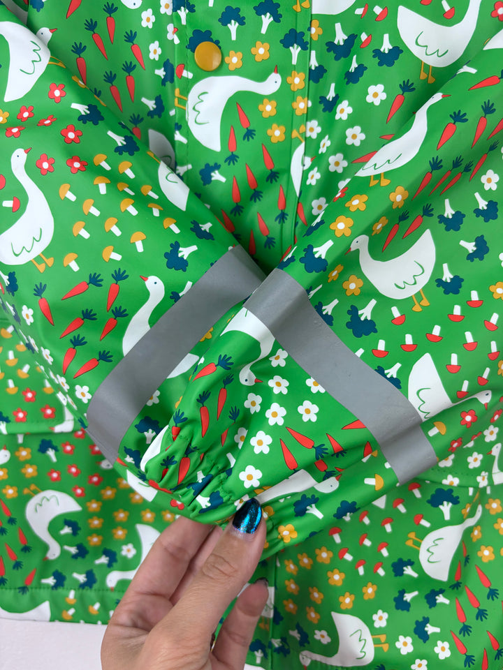 Frugi Green Duck Print Fleece Lined Raincoat 3-4 Years-Coats-Second Snuggle Preloved