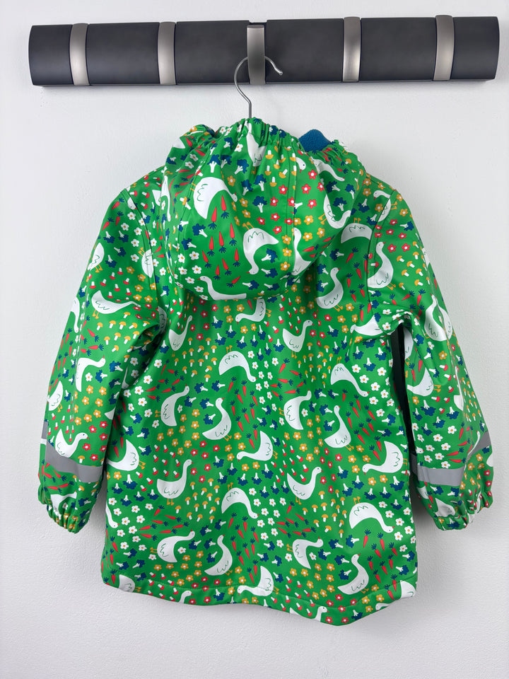 Frugi Green Duck Print Fleece Lined Raincoat 3-4 Years-Coats-Second Snuggle Preloved