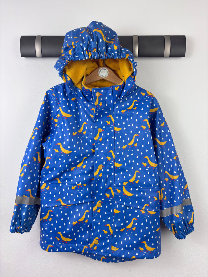 Frugi Blue Duck Print Fleece Lined Raincoat 5-6 Years-Coats-Second Snuggle Preloved