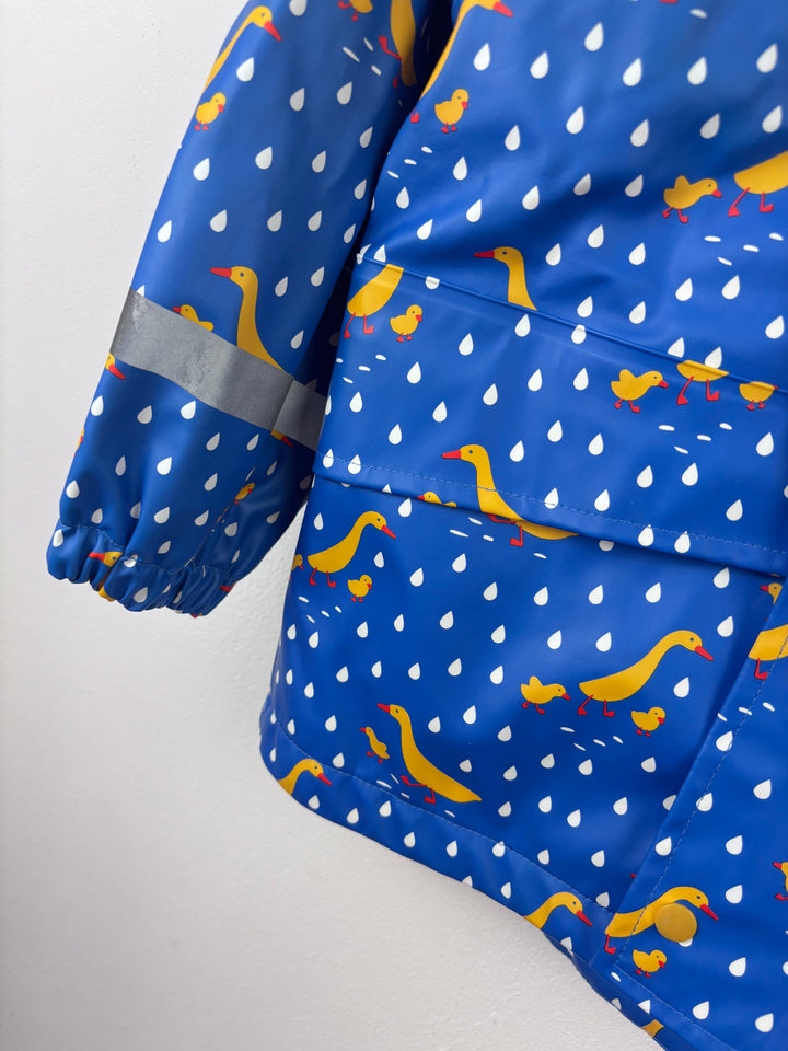 Frugi Blue Duck Print Fleece Lined Raincoat 5-6 Years-Coats-Second Snuggle Preloved