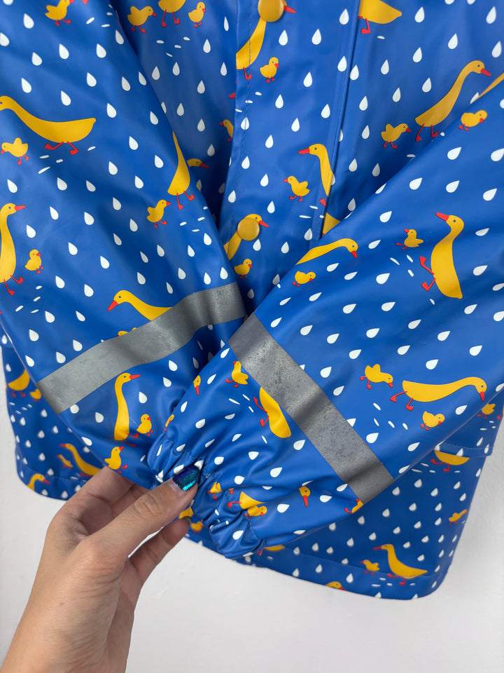Frugi Blue Duck Print Fleece Lined Raincoat 5-6 Years-Coats-Second Snuggle Preloved