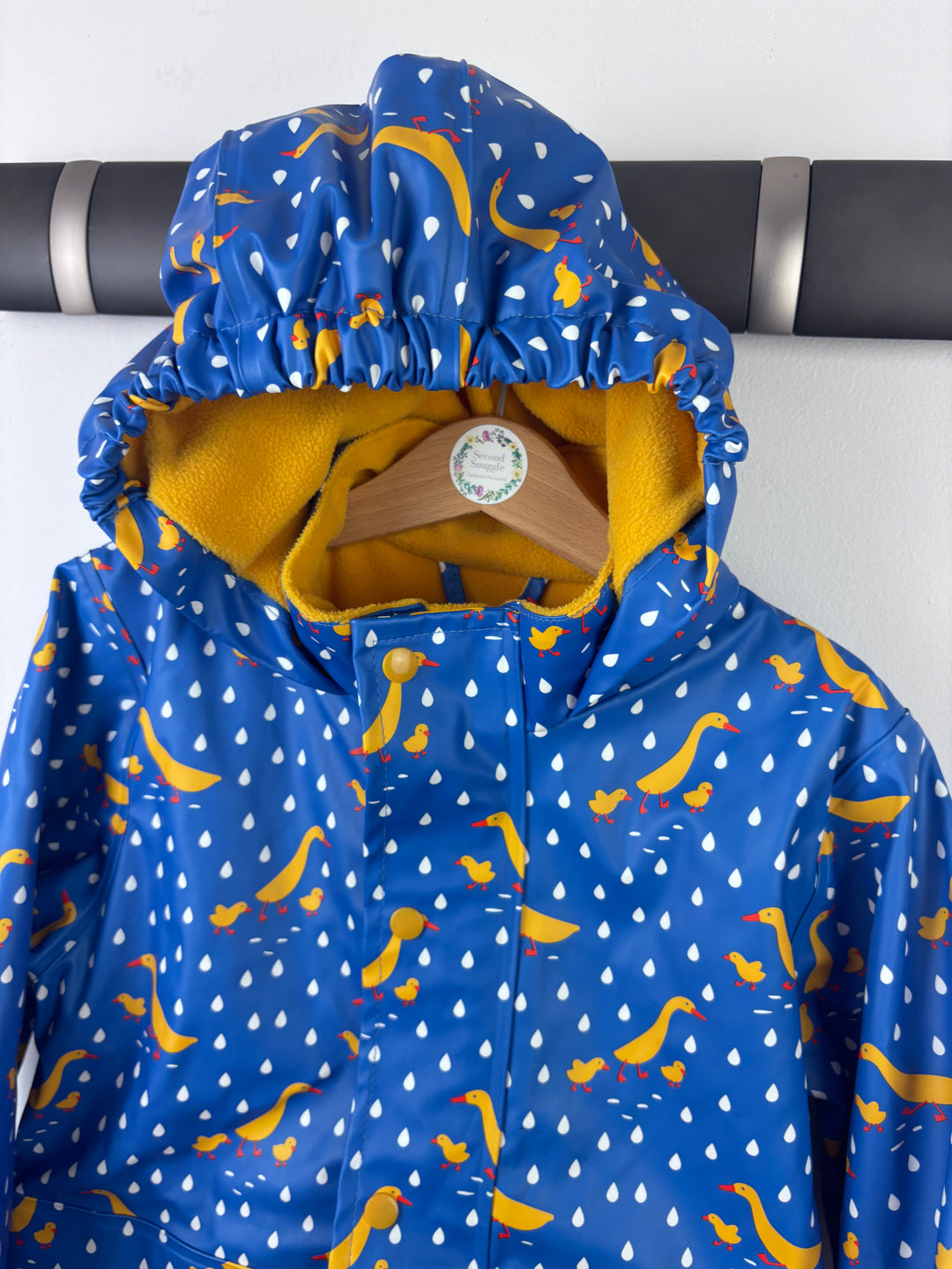 Frugi Blue Duck Print Fleece Lined Raincoat 5-6 Years-Coats-Second Snuggle Preloved