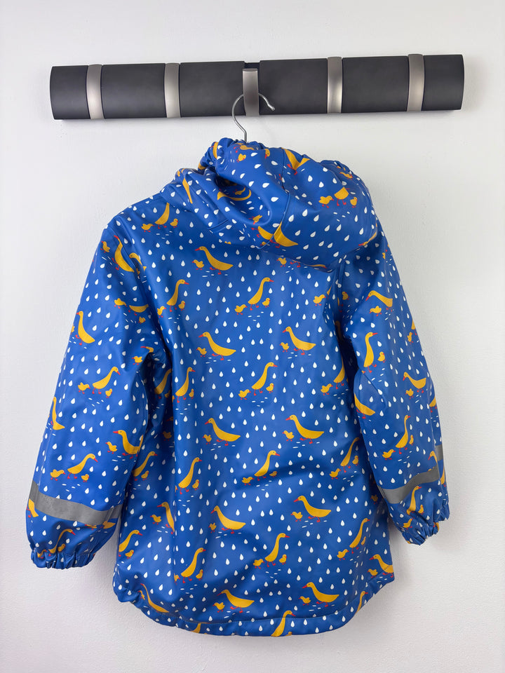 Frugi Blue Duck Print Fleece Lined Raincoat 5-6 Years-Coats-Second Snuggle Preloved