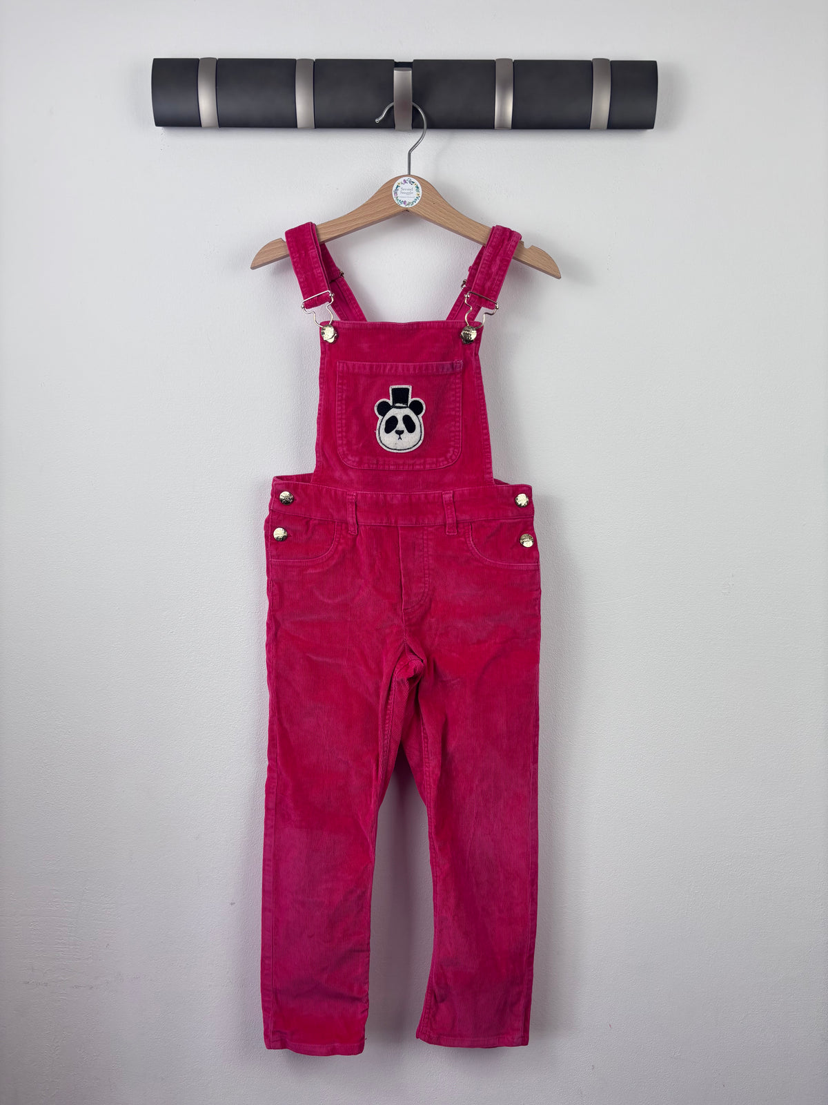 Mini Rodini Pink Corduroy Panda Dungarees 104/110 (4-5 Years)-Dungarees-Second Snuggle Preloved