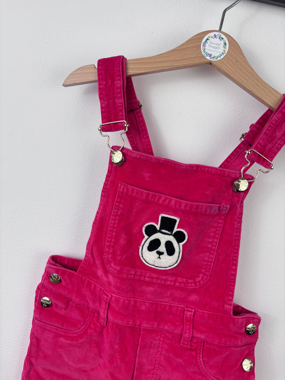Mini Rodini Pink Corduroy Panda Dungarees 104/110 (4-5 Years)-Dungarees-Second Snuggle Preloved