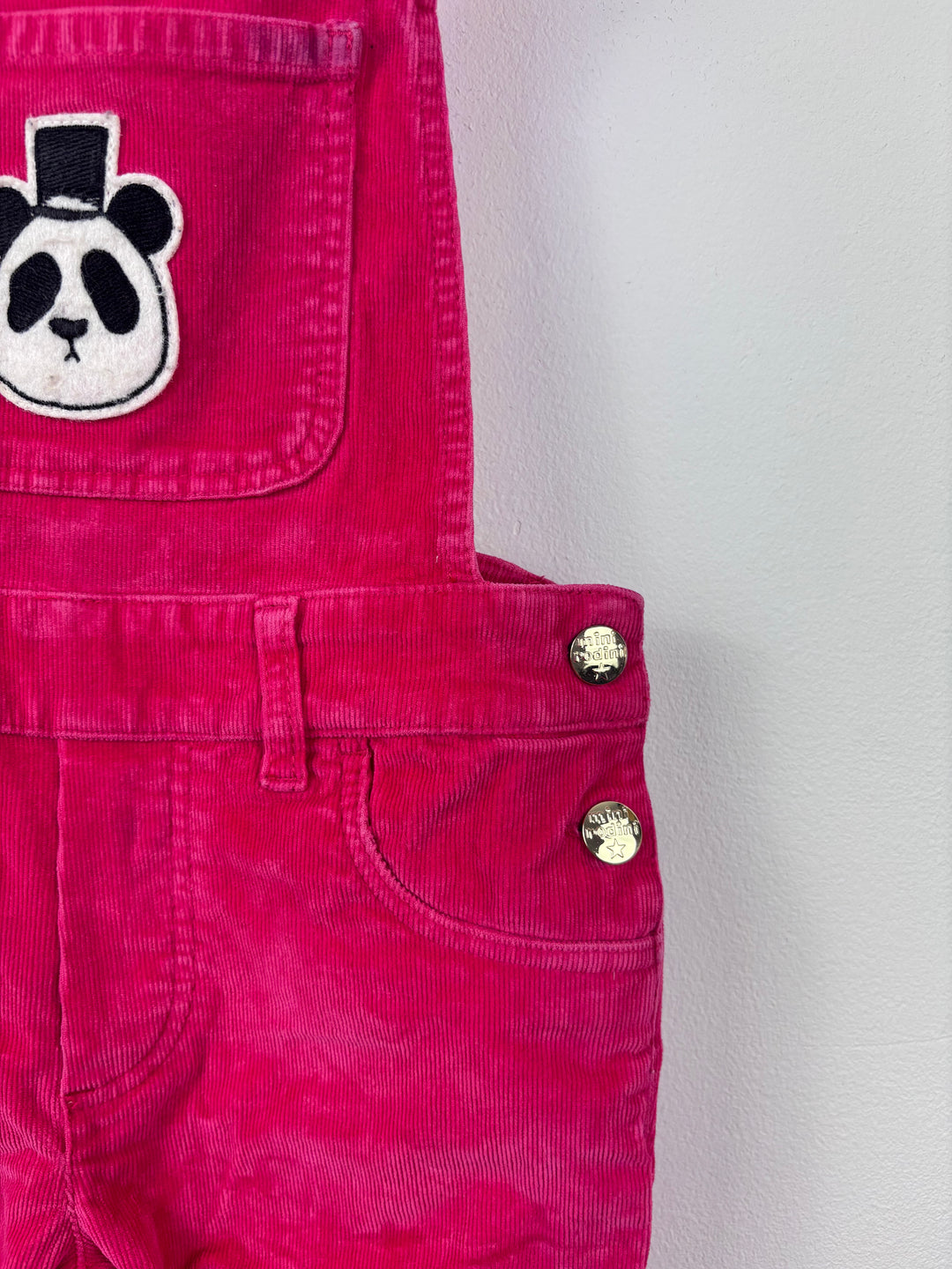 Mini Rodini Pink Corduroy Panda Dungarees 104/110 (4-5 Years)-Dungarees-Second Snuggle Preloved