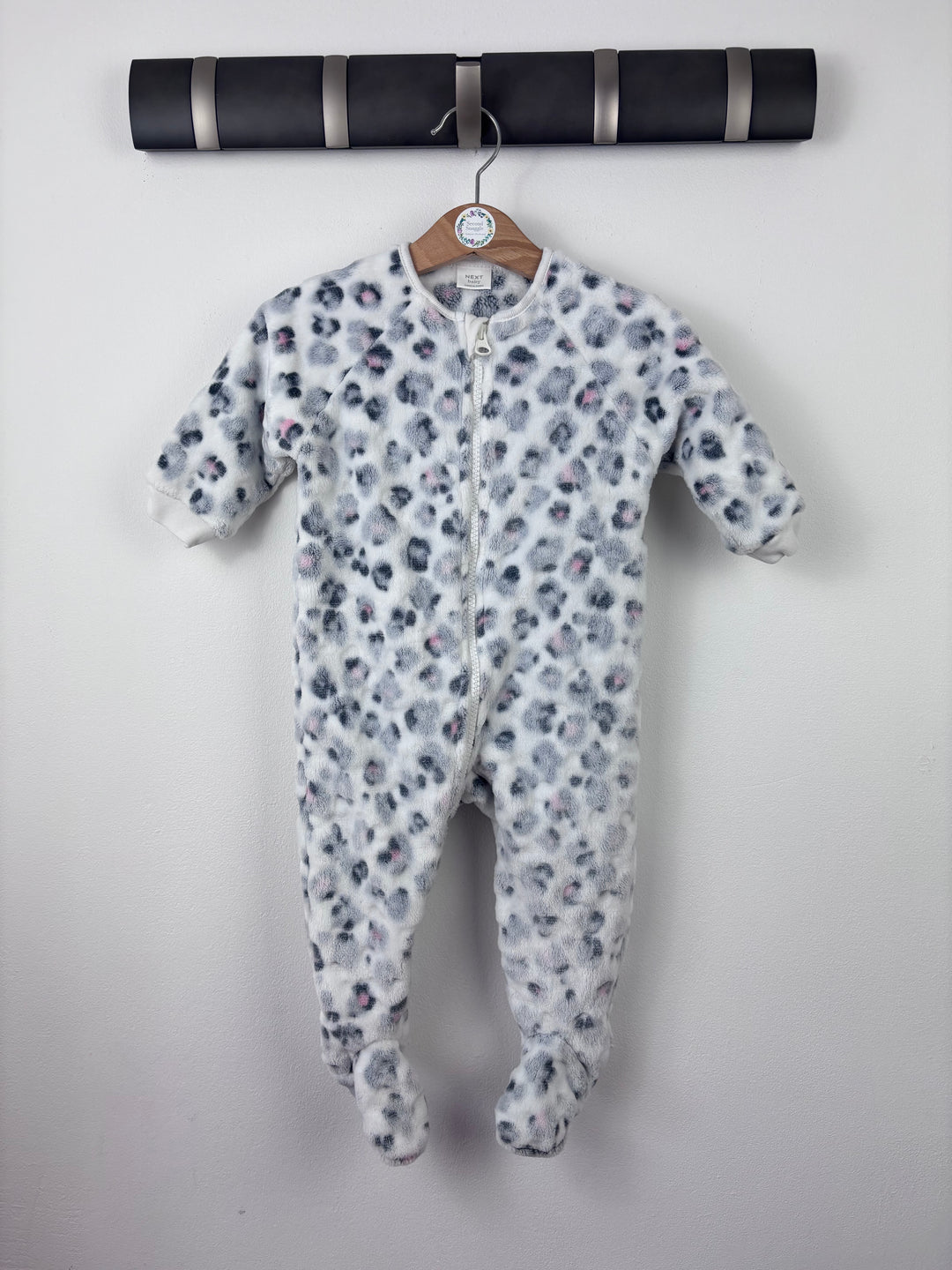Next Leopard Fleece Sleepsuit 6-9 Months-Sleepsuits-Second Snuggle Preloved