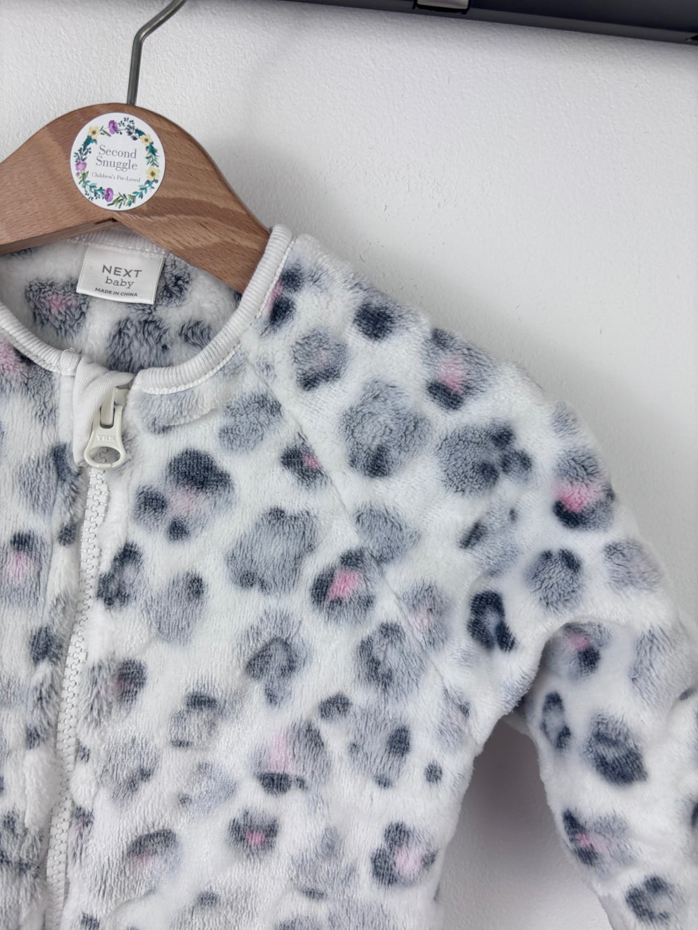 Next Leopard Fleece Sleepsuit 6-9 Months-Sleepsuits-Second Snuggle Preloved