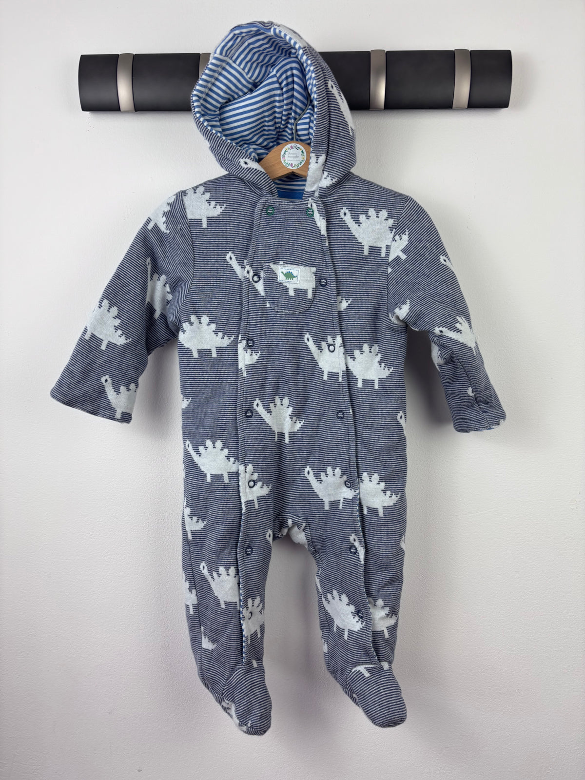John Lewis Dinosaur Hooded Sleepsuit 6-9 Months-Pramsuits-Second Snuggle Preloved