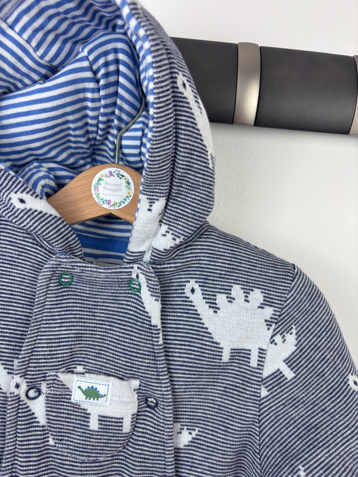 John Lewis Dinosaur Hooded Sleepsuit 6-9 Months-Pramsuits-Second Snuggle Preloved