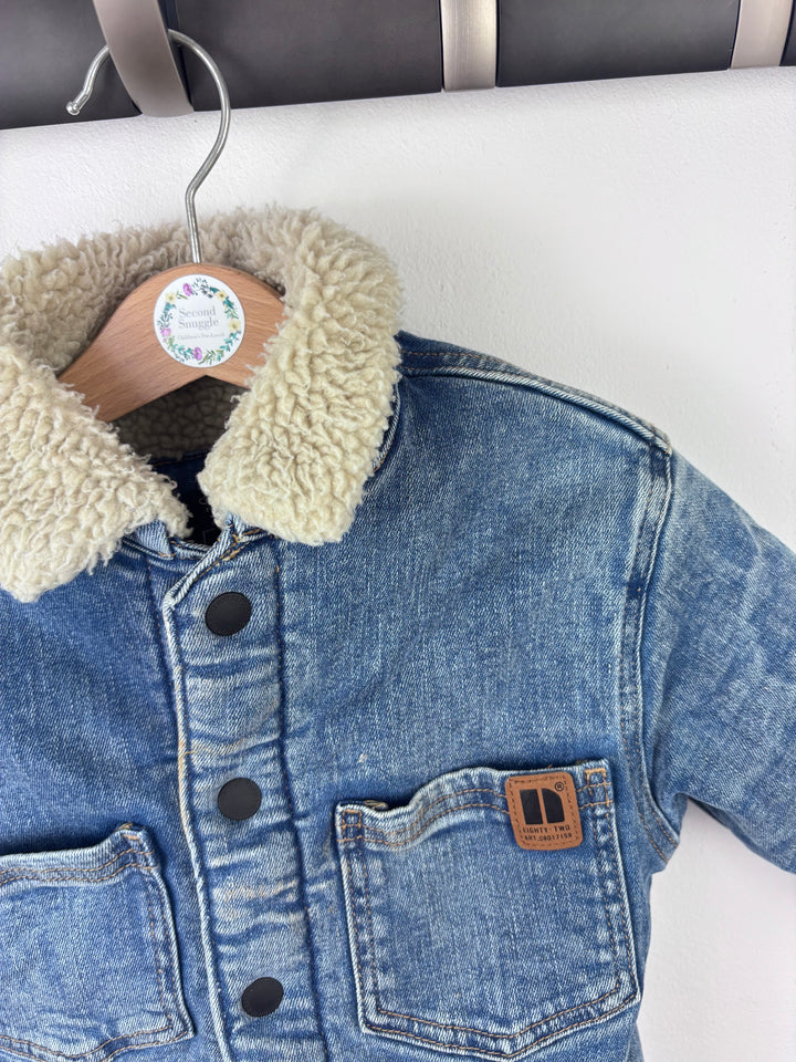 Next Denim Jacket with Borg Collar 12-18 Months - PLAY-Jackets-Second Snuggle Preloved