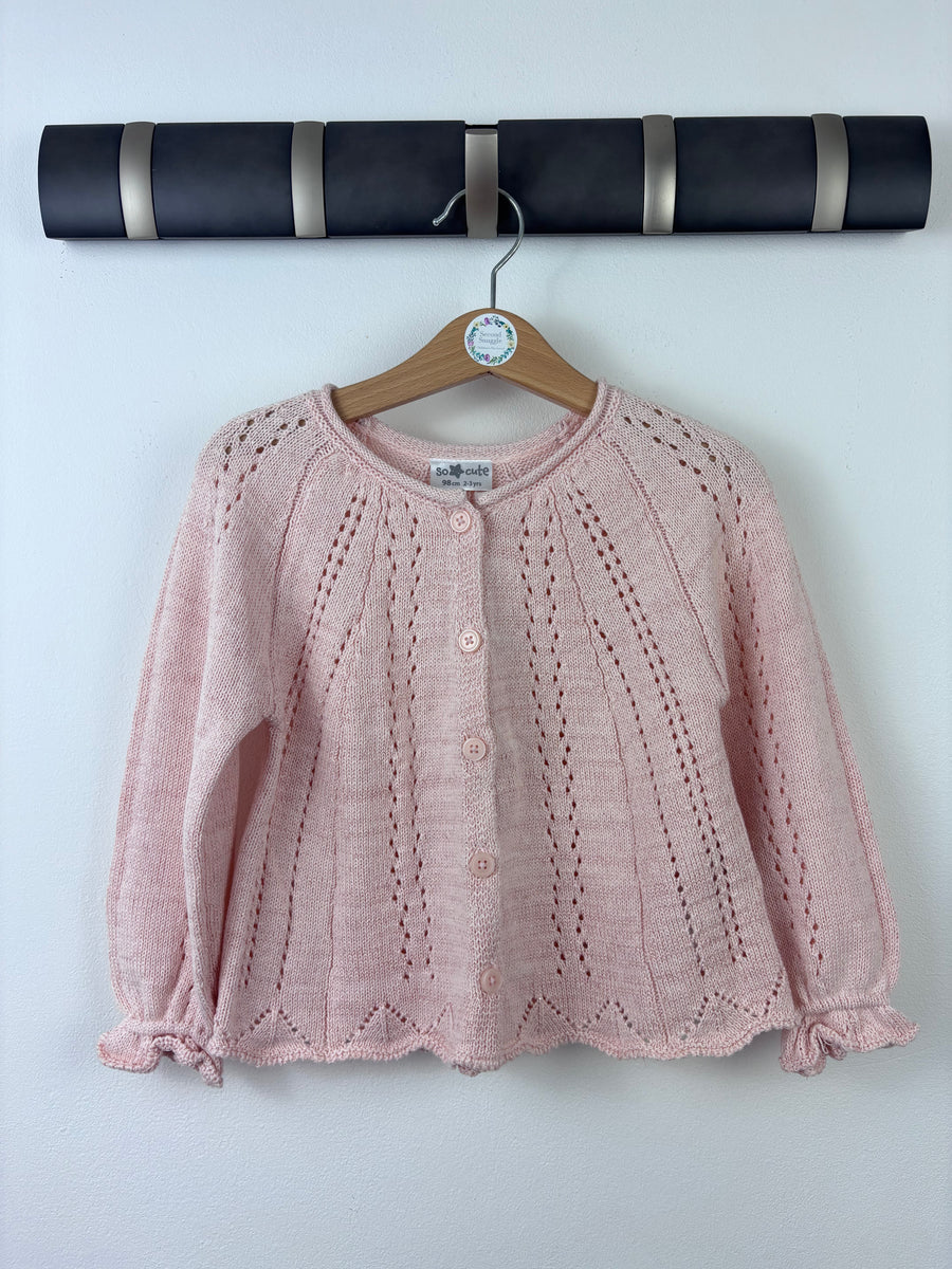 So Cute Pink Knit Cardigan with Frill Trim 2-3 Years-Cardigans-Second Snuggle Preloved