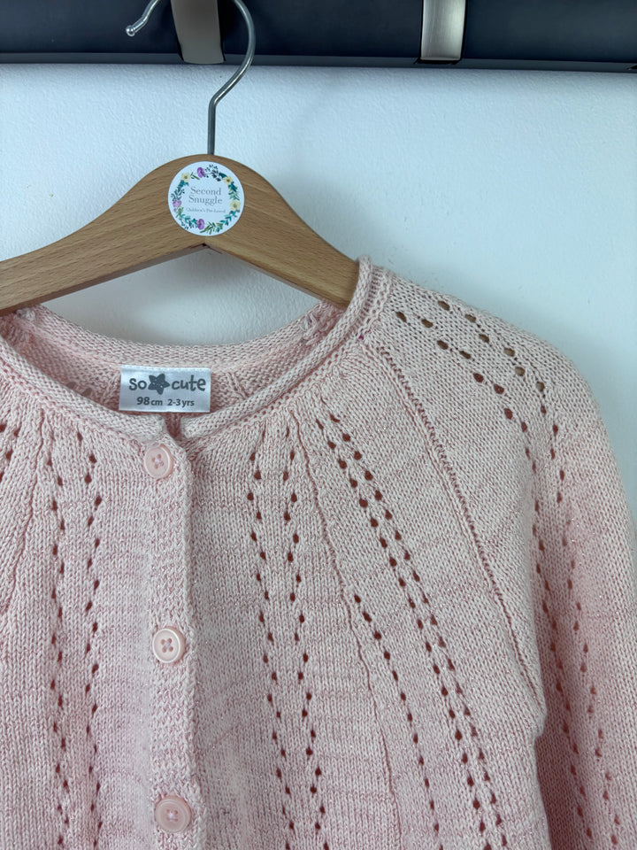 So Cute Pink Knit Cardigan with Frill Trim 2-3 Years-Cardigans-Second Snuggle Preloved
