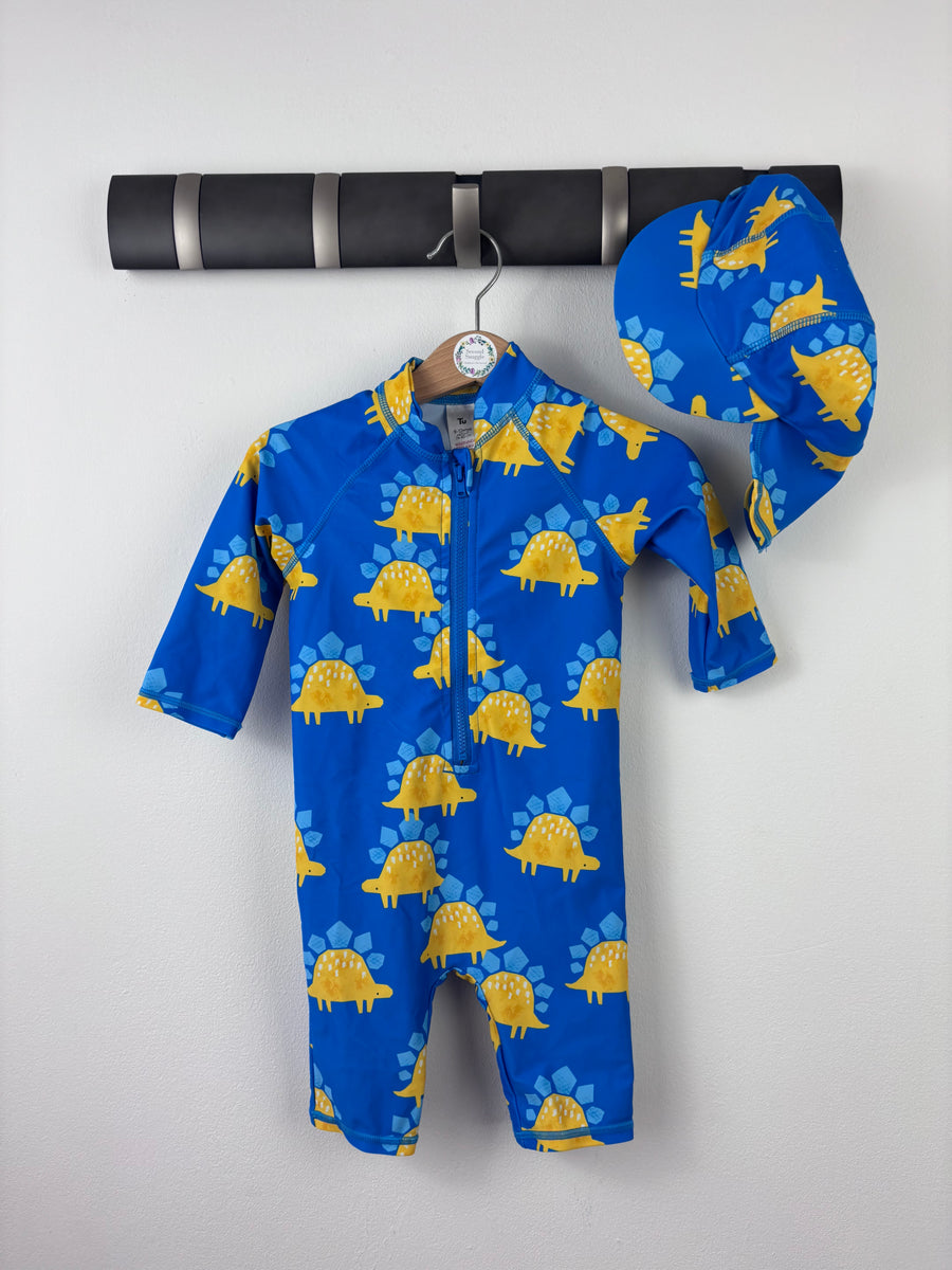 Tu Blue Dinosaur Sun Safe Swimsuit and Hat Set 9-12 Months-Swimming-Second Snuggle Preloved