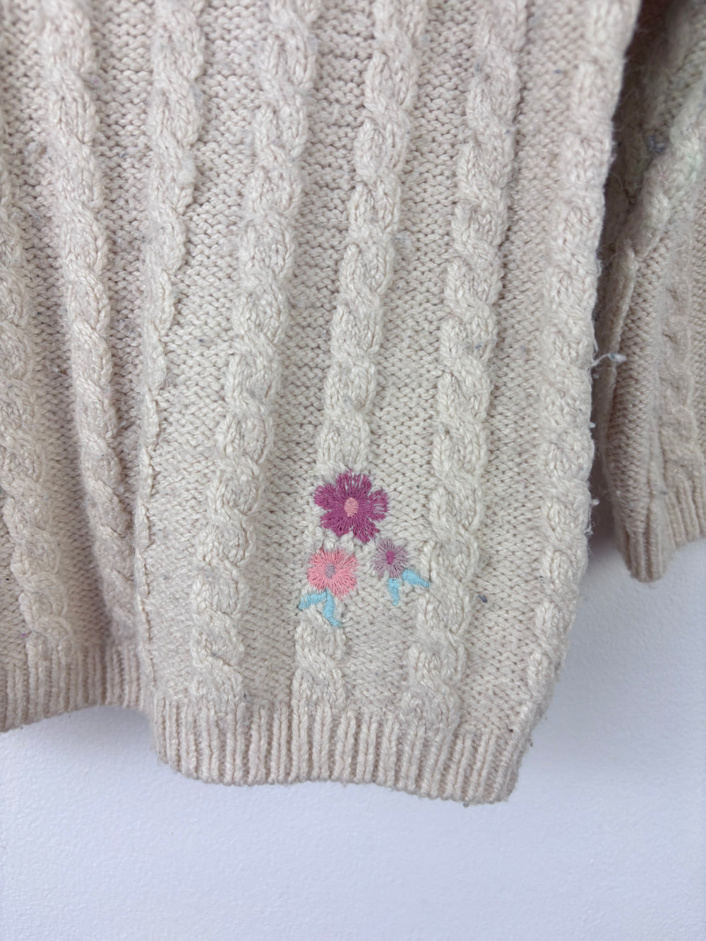 Nutmeg Cream Cable Knit with Collar and Flower Detail 2-3 Years-Jumpers-Second Snuggle Preloved