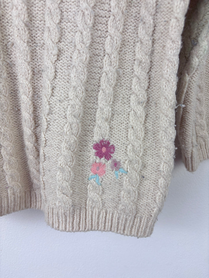 Nutmeg Cream Cable Knit with Collar and Flower Detail 2-3 Years-Jumpers-Second Snuggle Preloved