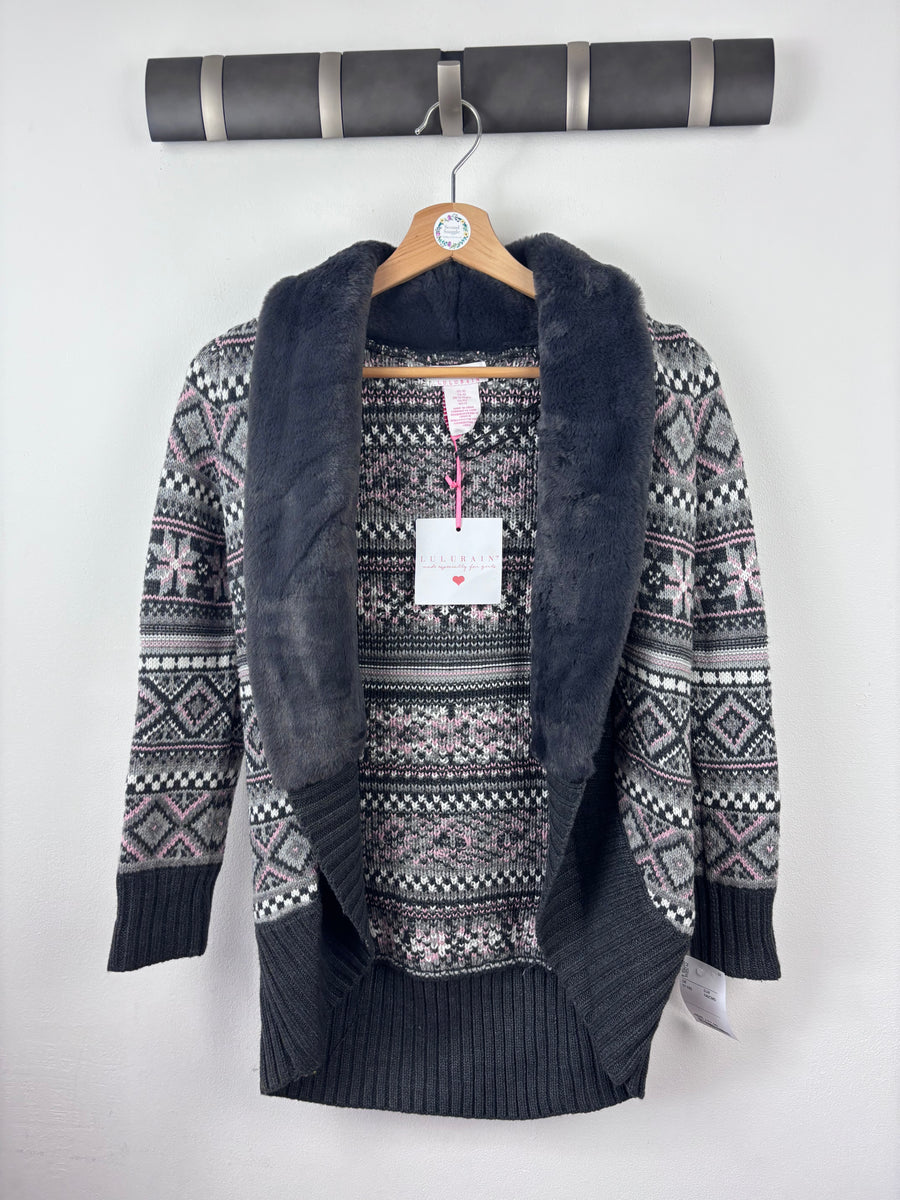 Lulurain Fair Isle Cardigan with Faux Fur Collar 11-12 Years-Cardigans-Second Snuggle Preloved