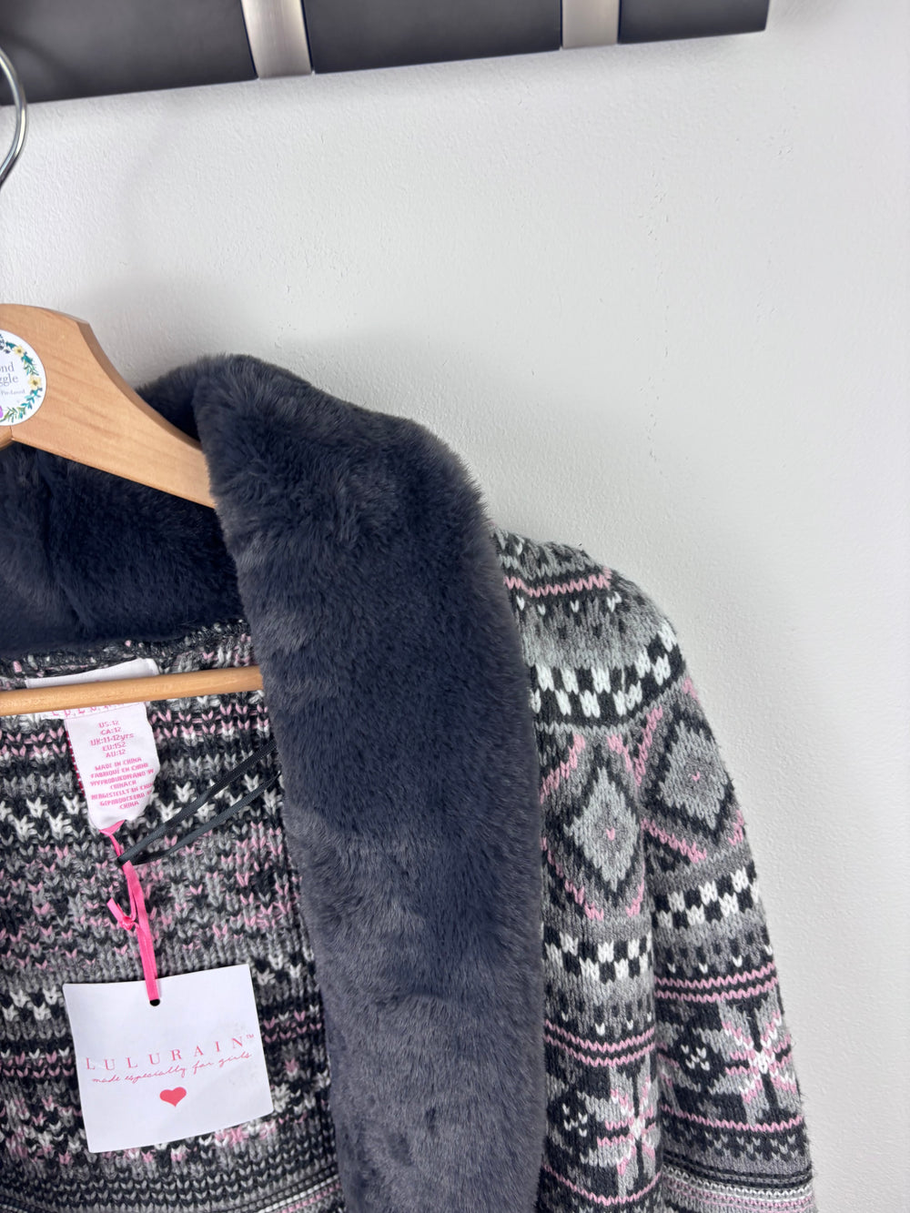 Lulurain Fair Isle Cardigan with Faux Fur Collar 11-12 Years-Cardigans-Second Snuggle Preloved