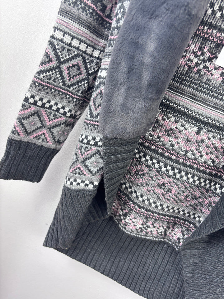 Lulurain Fair Isle Cardigan with Faux Fur Collar 11-12 Years-Cardigans-Second Snuggle Preloved