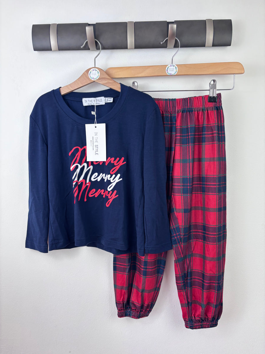 In The Style Merry Slogan Tartan Pyjamas Set 3-4 Years-Night Wear-Second Snuggle Preloved