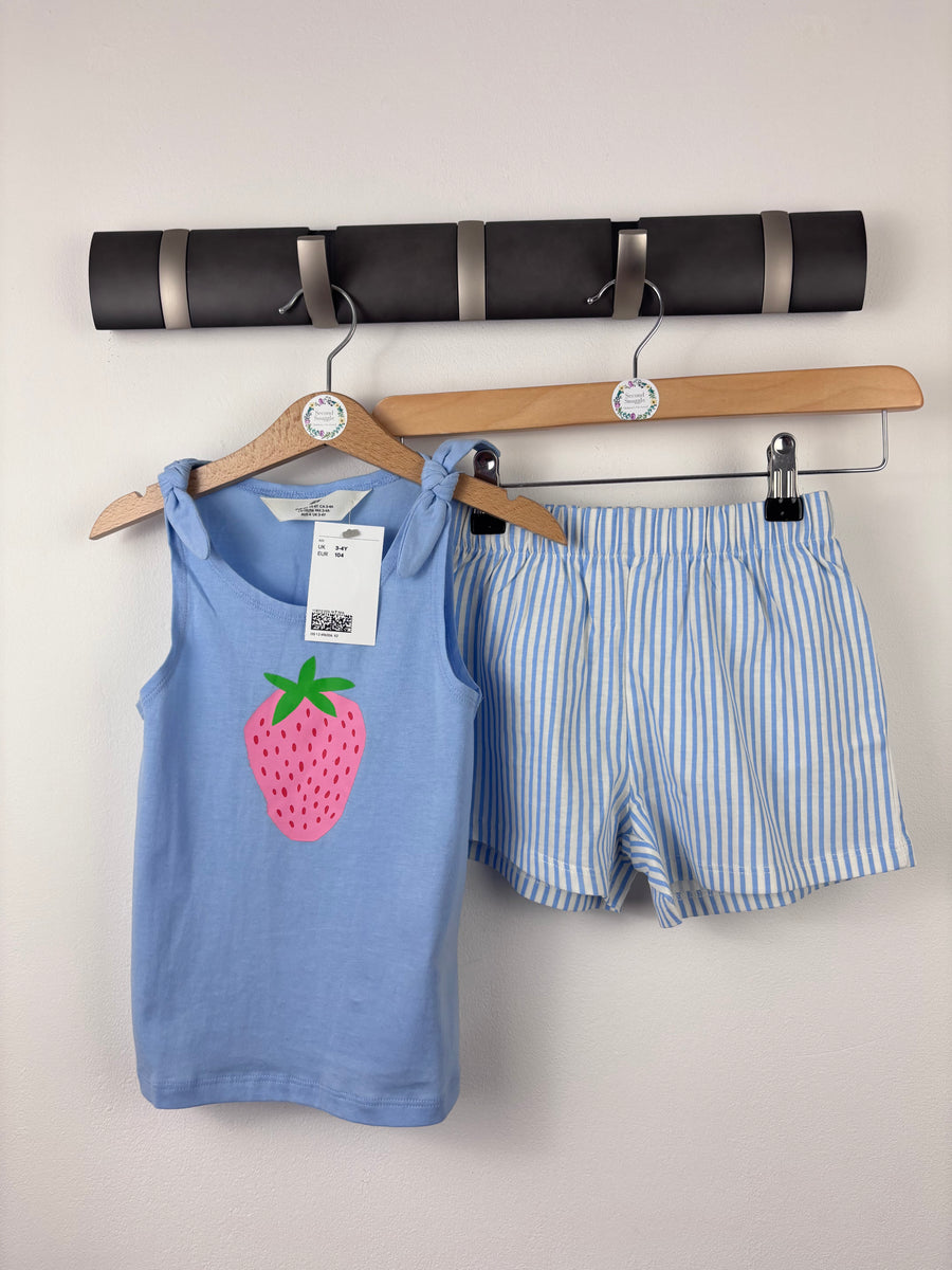H&M Strawberry Top and Striped Shorts 3-4 Years-Sets-Second Snuggle Preloved