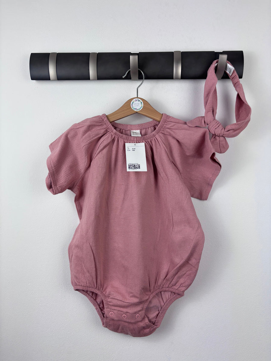 H&M Pink Romper and Headband 3-4 Years-Rompers-Second Snuggle Preloved