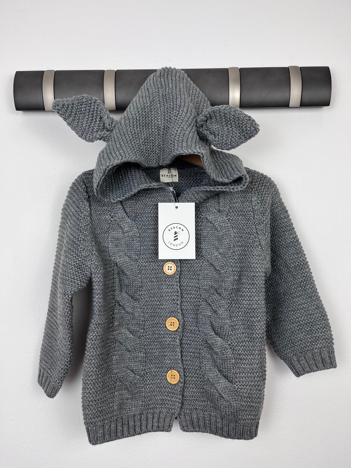 Beacon London Grey Cable Knit Hooded Jacket with Ears-Jackets-Second Snuggle Preloved