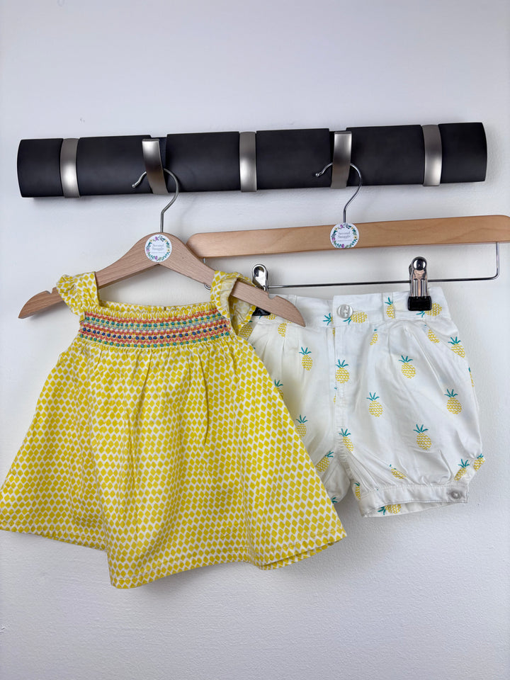 John Lewis Yellow Top and Pineapple Shorts Set 6-9 Months-Sets-Second Snuggle Preloved