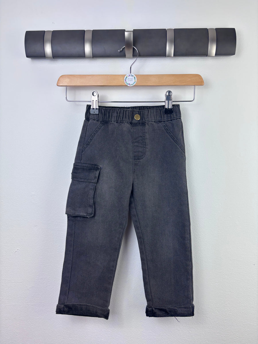 Black/ Grey Cargo Trousers 2 Years-Trousers-Second Snuggle Preloved