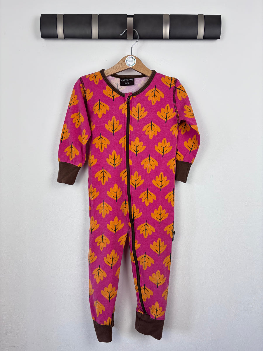 Maxomorra Autumn Leaves Zip Romper 86/92 (18-24 Months)-Rompers-Second Snuggle Preloved