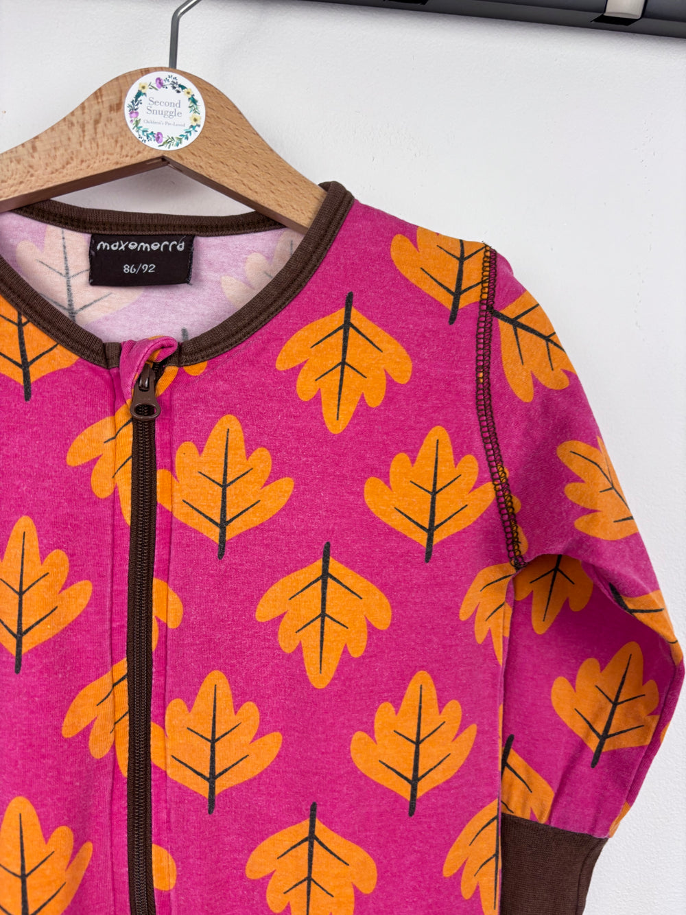 Maxomorra Autumn Leaves Zip Romper 86/92 (18-24 Months)-Rompers-Second Snuggle Preloved