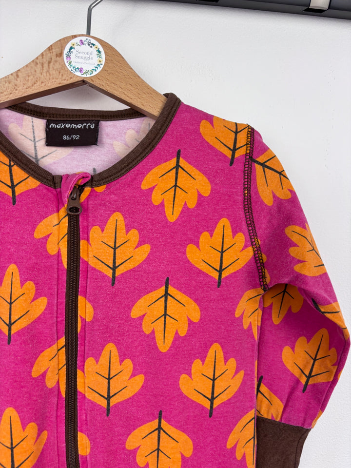 Maxomorra Autumn Leaves Zip Romper 86/92 (18-24 Months)-Rompers-Second Snuggle Preloved