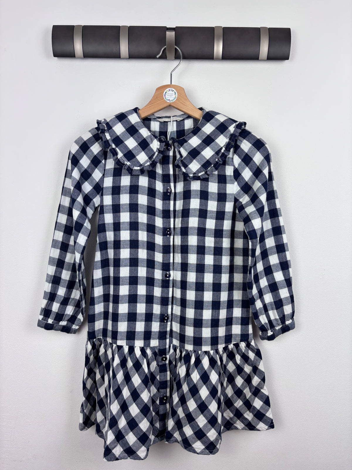 John Lewis Navy Gingham Frill Collar Dress 9 Years-Dresses-Second Snuggle Preloved
