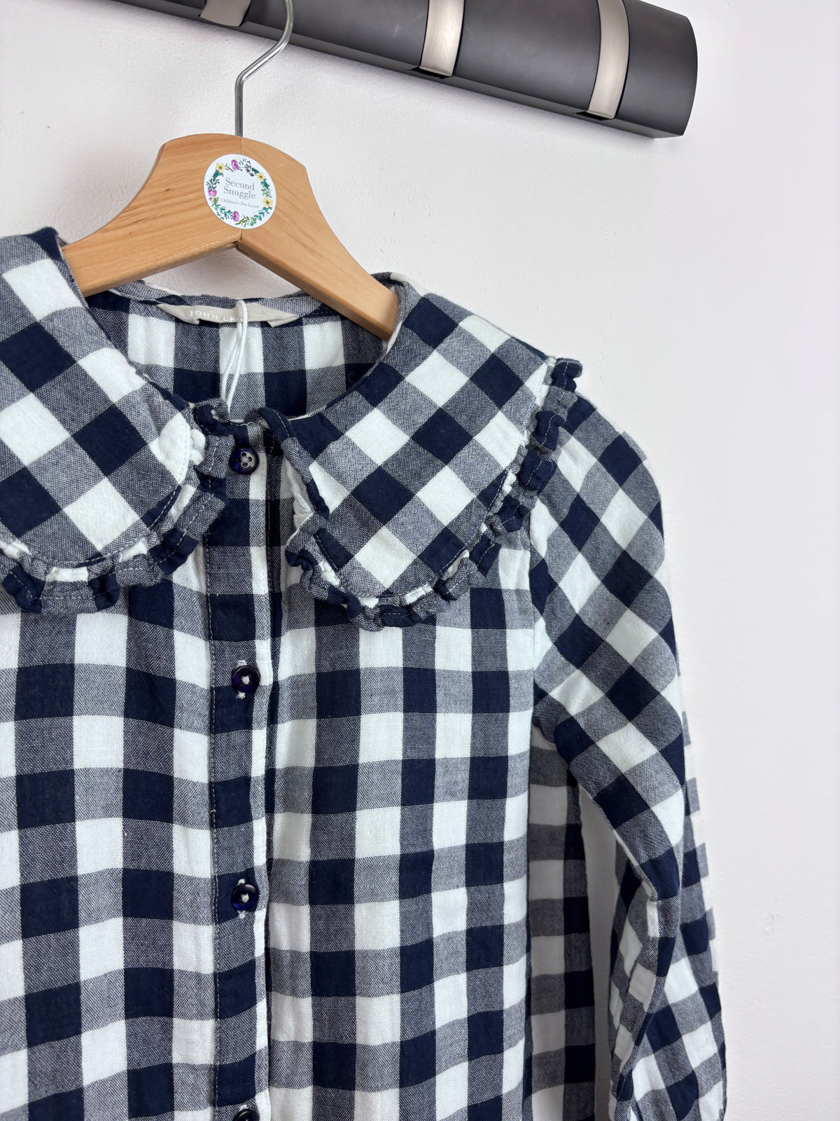 John Lewis Navy Gingham Frill Collar Dress 9 Years-Dresses-Second Snuggle Preloved