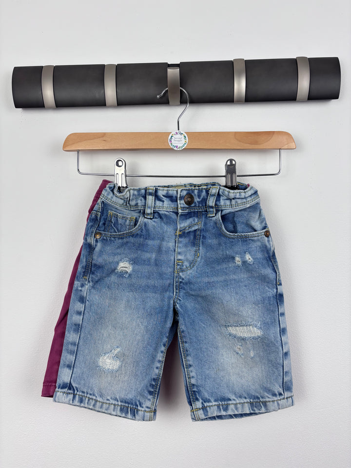 Primark Denim and Burgundy Shorts Set 3-4 Years-Shorts-Second Snuggle Preloved