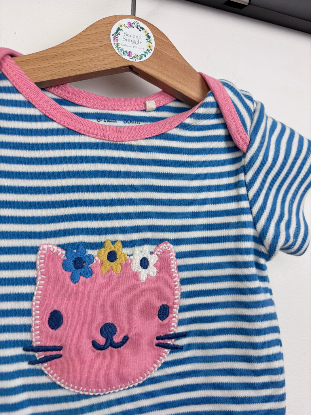 Kite Stripe Cat Appliqué Bodysuit 6–12 Months-Vests-Second Snuggle Preloved