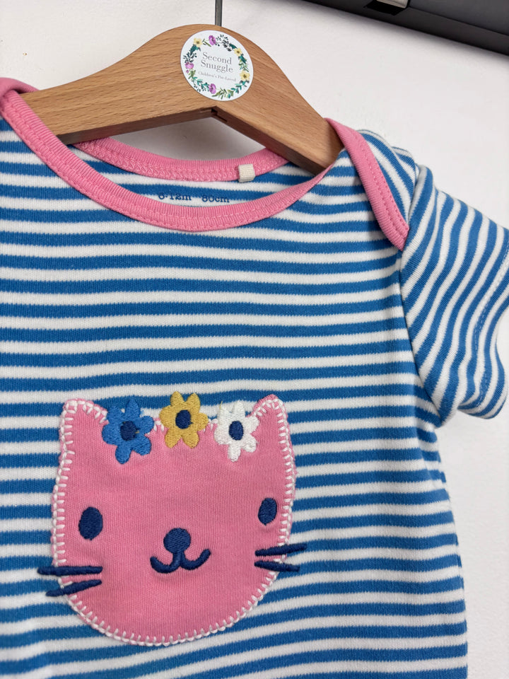 Kite Stripe Cat Appliqué Bodysuit 6–12 Months-Vests-Second Snuggle Preloved