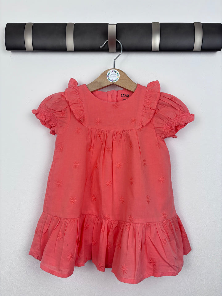 M&S Coral Embroidered Dress 6–9 Months-Dresses-Second Snuggle Preloved