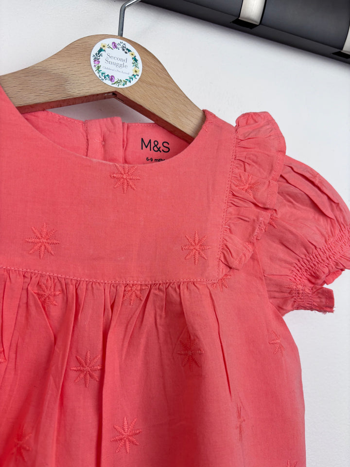 M&S Coral Embroidered Dress 6–9 Months-Dresses-Second Snuggle Preloved