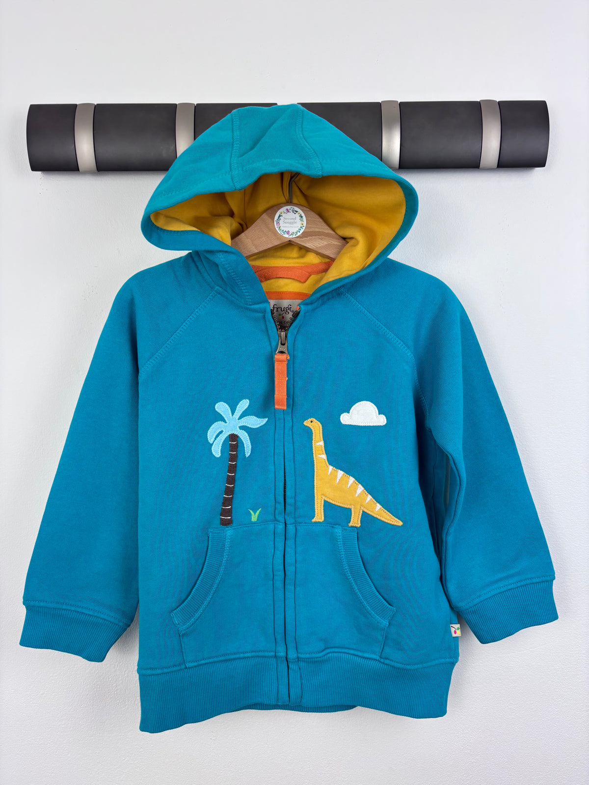 Frugi Blue Zip Hoodie with Dinosaur Appliqué-Hoodies-Second Snuggle Preloved