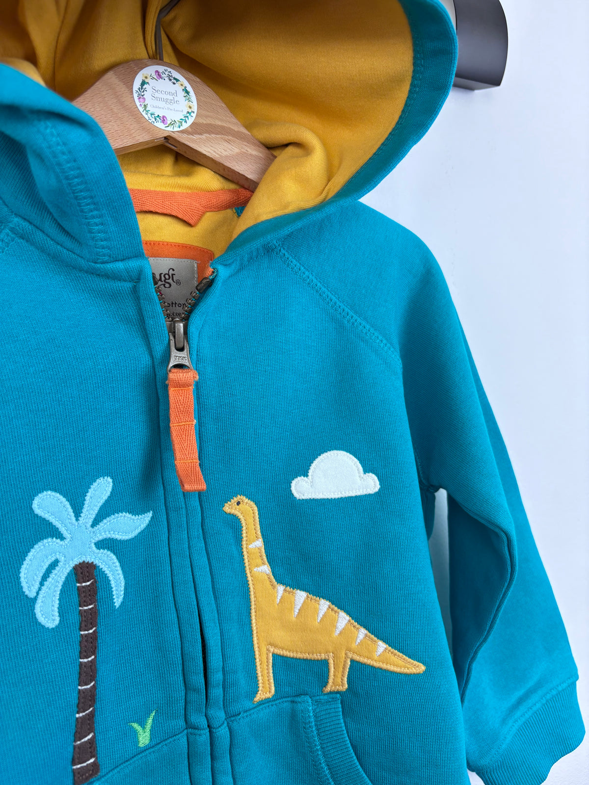 Frugi Blue Zip Hoodie with Dinosaur Appliqué-Hoodies-Second Snuggle Preloved