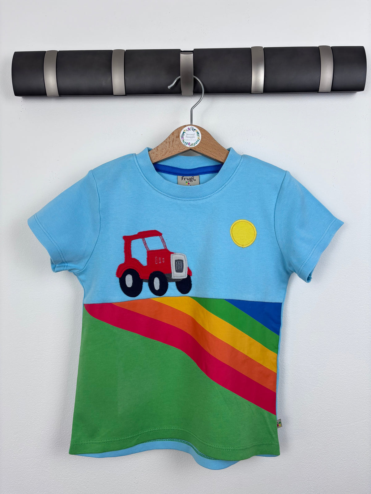 Frugi Blue Tractor Rainbow Appliqué Top-Tops-Second Snuggle Preloved