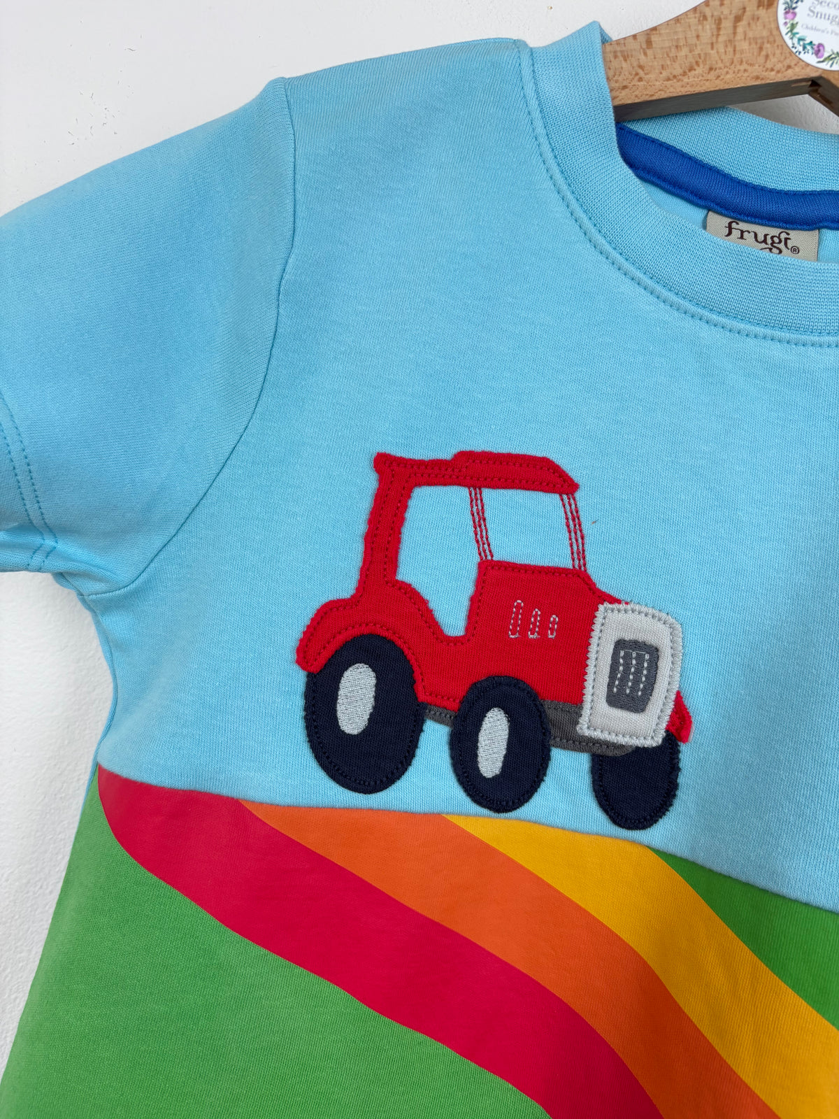 Frugi Blue Tractor Rainbow Appliqué Top-Tops-Second Snuggle Preloved