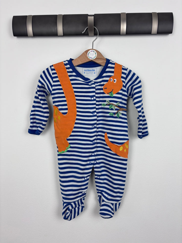 JoJo Maman Bébé Dino Stripe Sleepsuit 0-3 Months-Sleepsuits-Second Snuggle Preloved