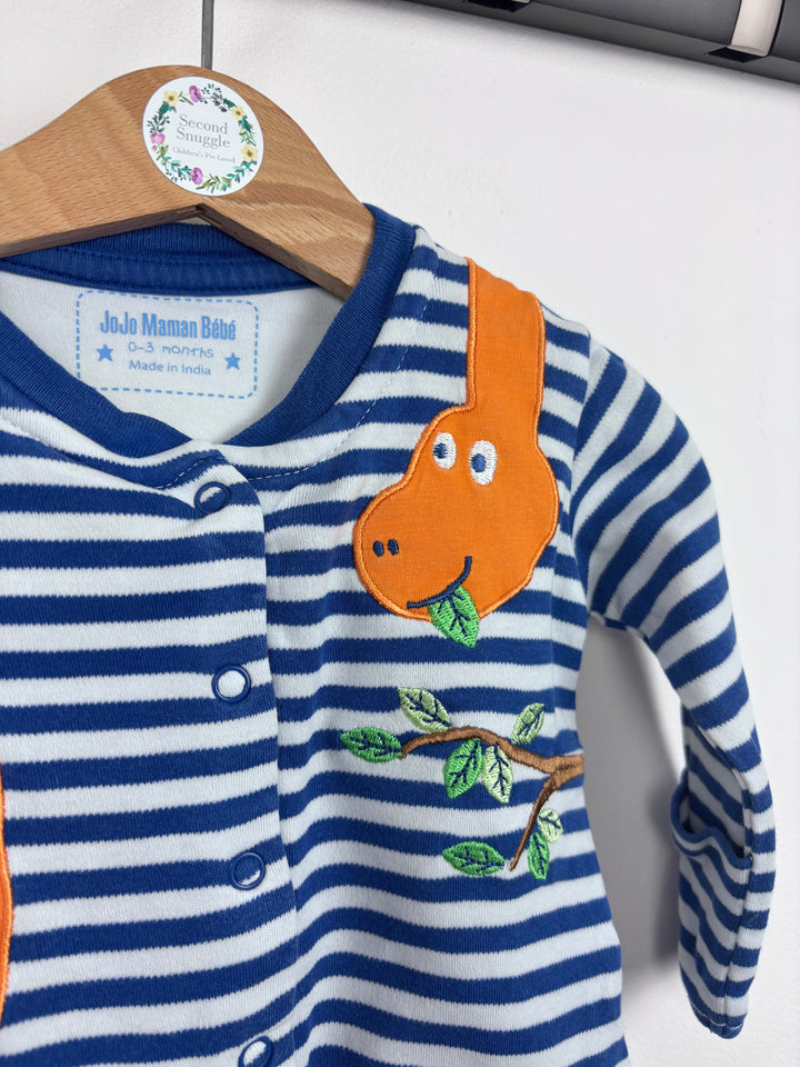 JoJo Maman Bébé Dino Stripe Sleepsuit 0-3 Months-Sleepsuits-Second Snuggle Preloved