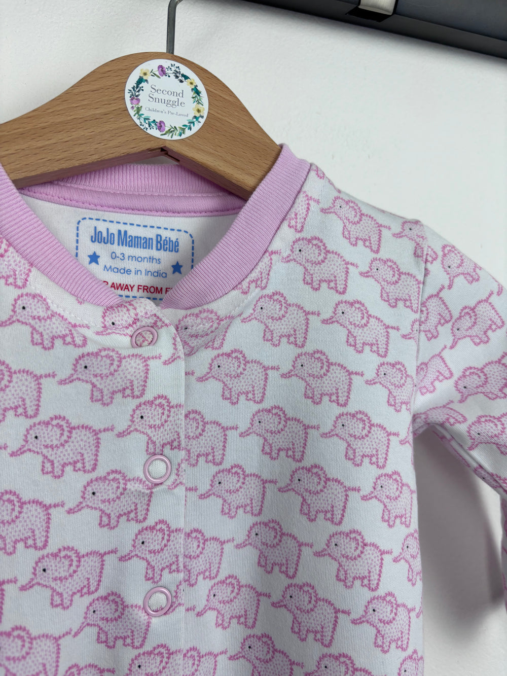 JoJo Maman Bébé Pink Elephant Sleepsuit 0-3 Months-Sleepsuits-Second Snuggle Preloved